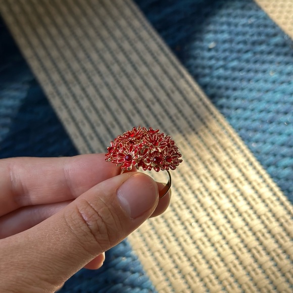Vintage Ruby Daisy Flower Gold 14k plated  Ring - Picture 6 of 11